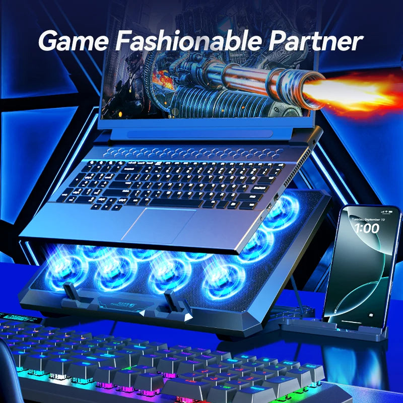 Laptop Cooling Pad with 12 Quiet Fans,12-17.3 Inch Gaming Laptop Cooler Stand with Two USB Ports & Phone Holder