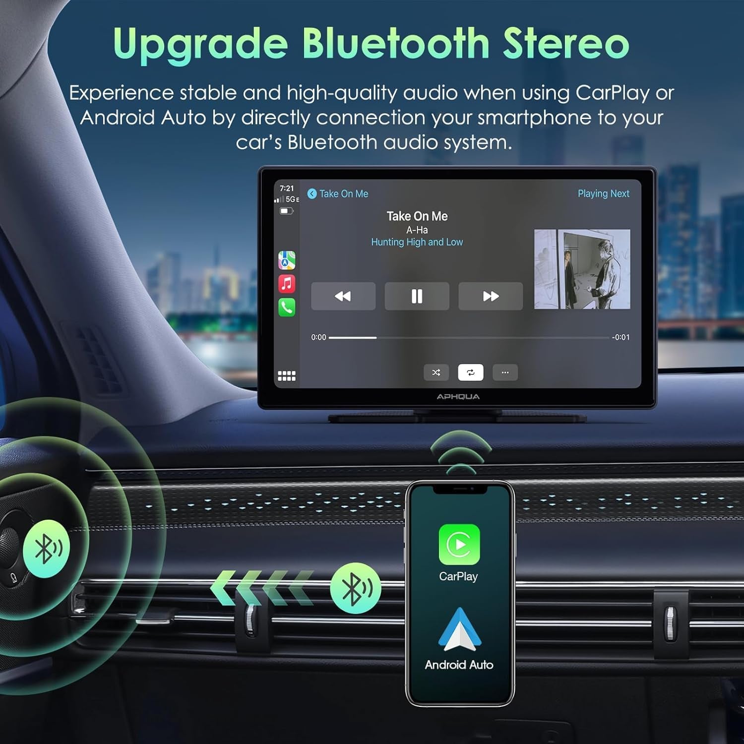 New Wireless App-Le Carplay & Android Auto with 2.5K Dash Cam,1080P Backup Camera, Portable 9" HD IPS Big Screen for Car, GPS Navigation, Bluetooth, Airplay, Mirrorcast, AUX/FM Transmitter