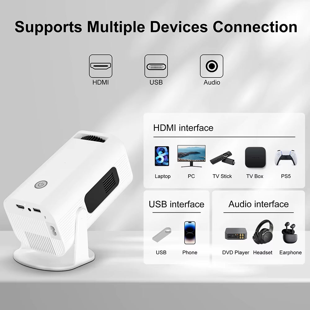 P330 Portable Mini Projector - 720P, 1080P, 4K, 8K Support, Android 11, 300 ANSI Lumens, Wi-Fi 6, Bluetooth 5.0, Auto Keystone, 270° Free Projection