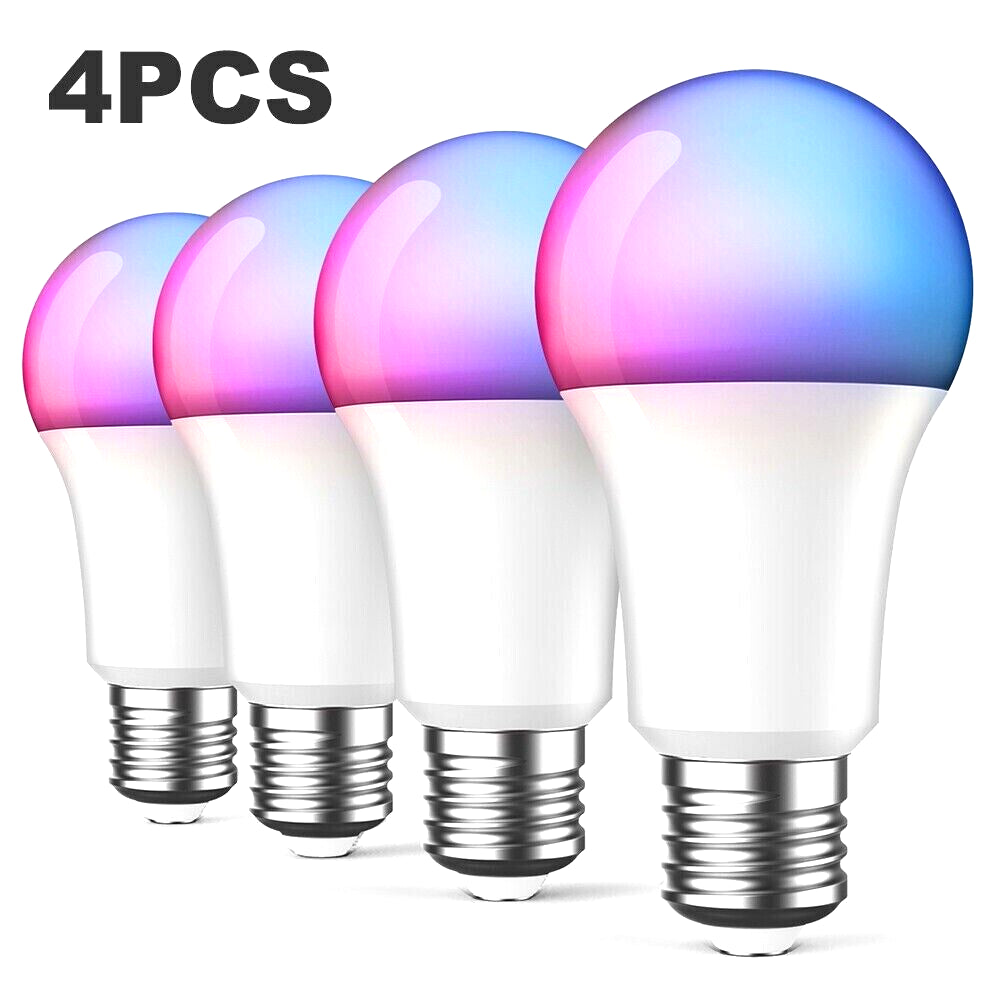 4 COLOUR CHANGING E27 SCREW LED SMART BULBS WIFI APP ALEXA AMAZON GOOGLE DIMMER
