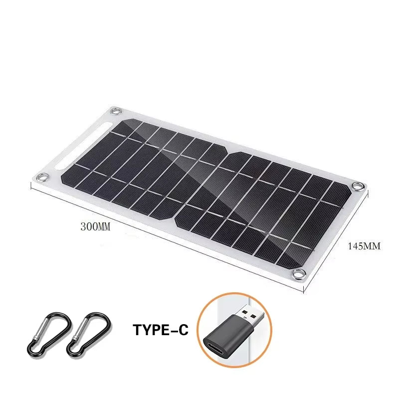 Portable 5V USB Type-C Solar Charging Kit - Lightweight Flexible System for Phones, Cars, Camping, Hiking, and Power Banks (IP65 Rated)