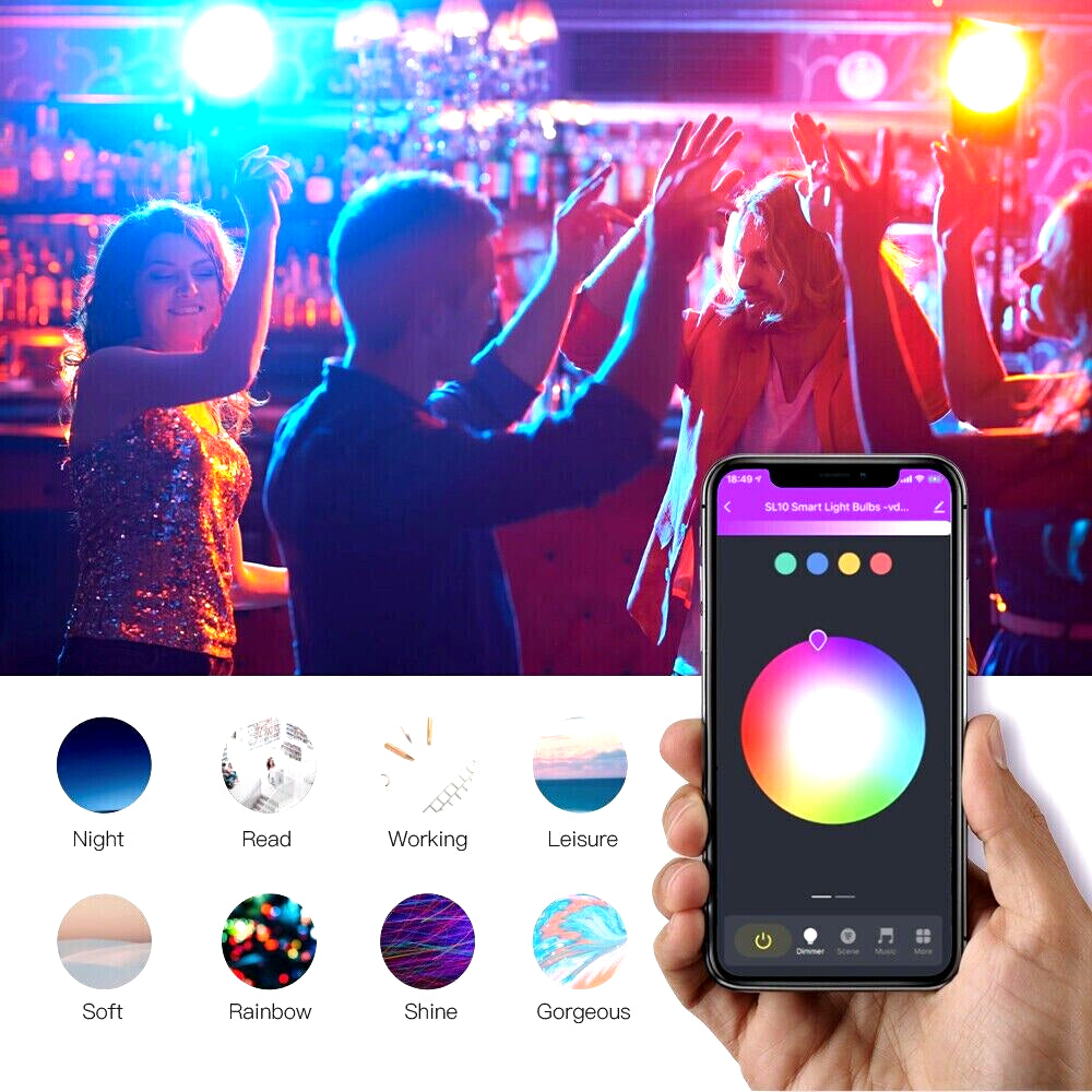 4 COLOUR CHANGING E27 SCREW LED SMART BULBS WIFI APP ALEXA AMAZON GOOGLE DIMMER