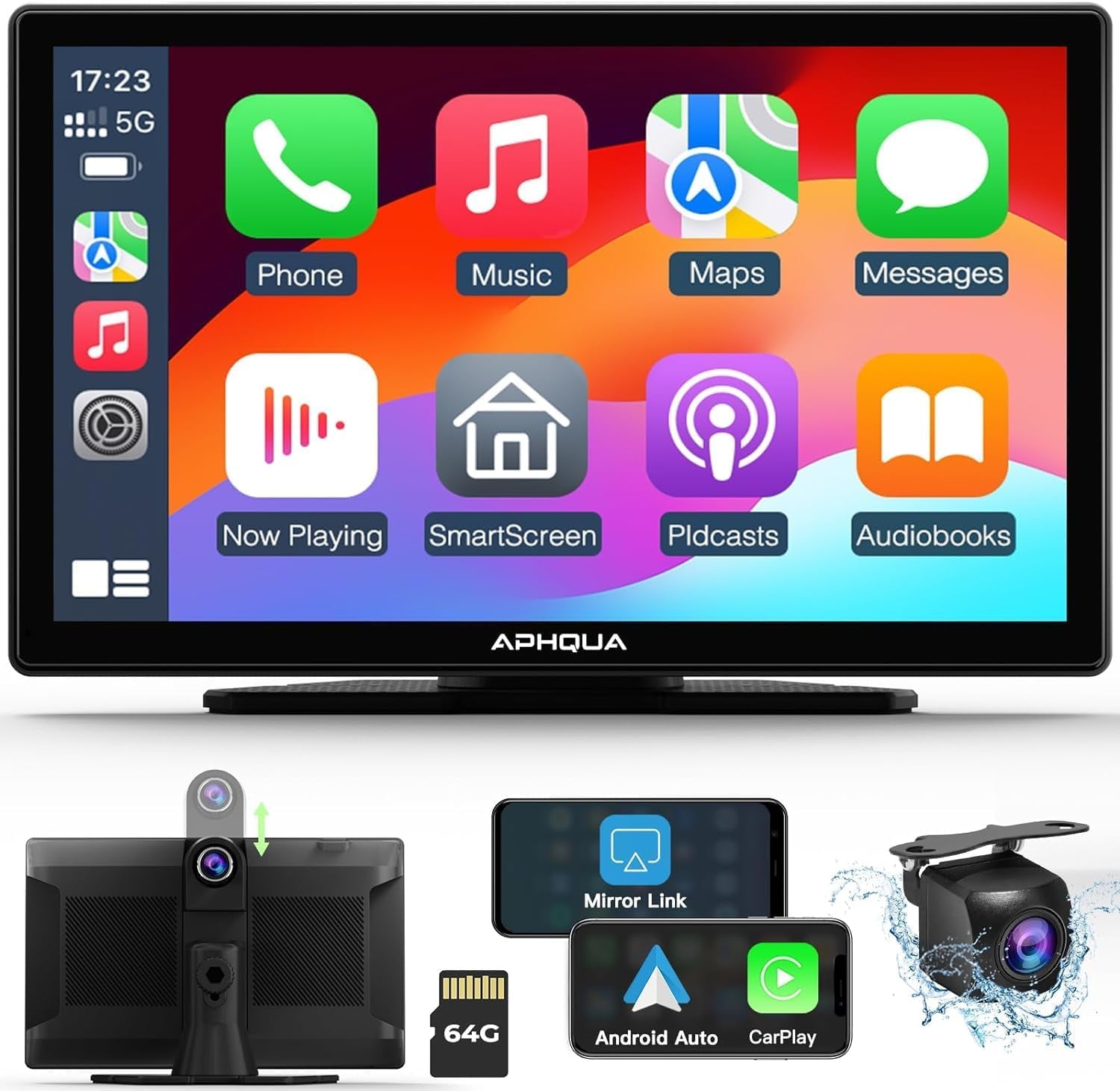 New Wireless App-Le Carplay & Android Auto with 2.5K Dash Cam,1080P Backup Camera, Portable 9" HD IPS Big Screen for Car, GPS Navigation, Bluetooth, Airplay, Mirrorcast, AUX/FM Transmitter