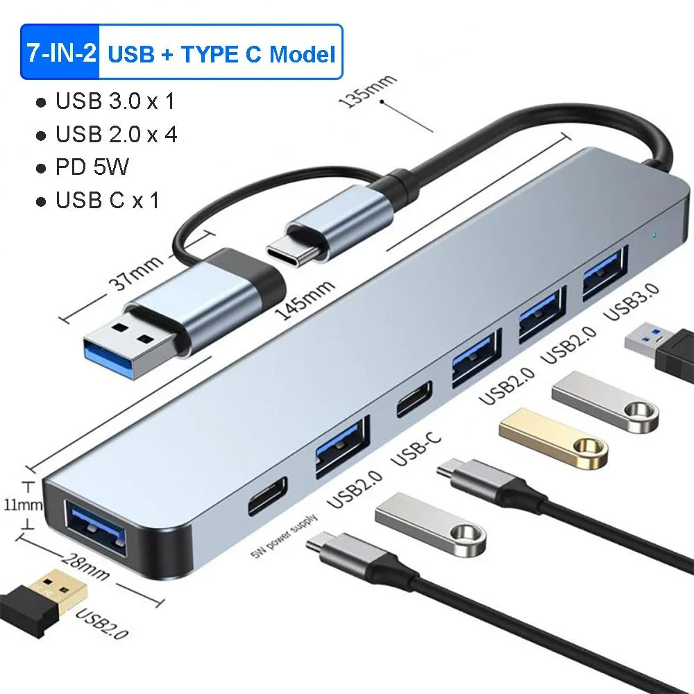 5Gbps USB 3.0 HUB USB C HUB USB C Docking Station High Speed Transmission OTG Adapter Splitter TYPE-C HUB for Laptop Macbook