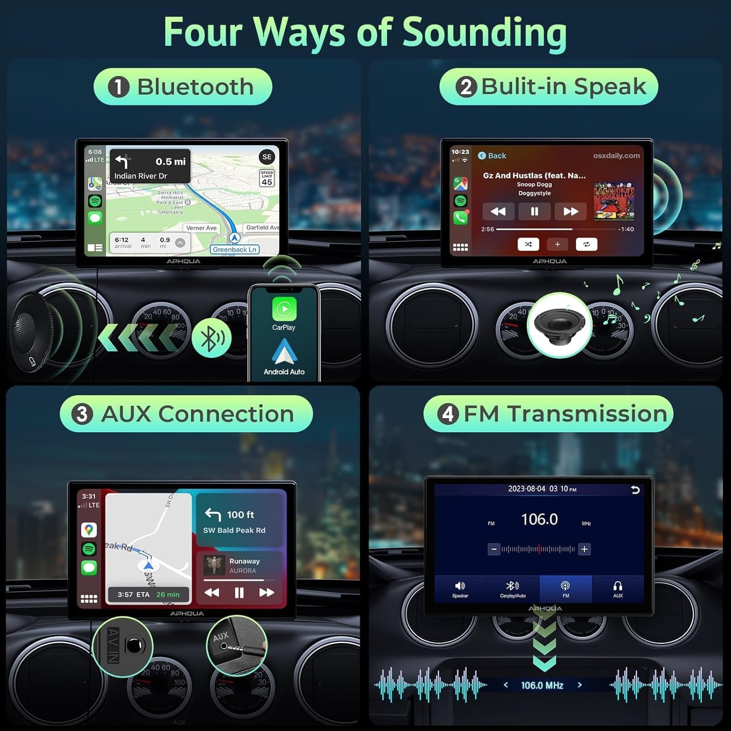 New Wireless App-Le Carplay & Android Auto with 2.5K Dash Cam,1080P Backup Camera, Portable 9" HD IPS Big Screen for Car, GPS Navigation, Bluetooth, Airplay, Mirrorcast, AUX/FM Transmitter