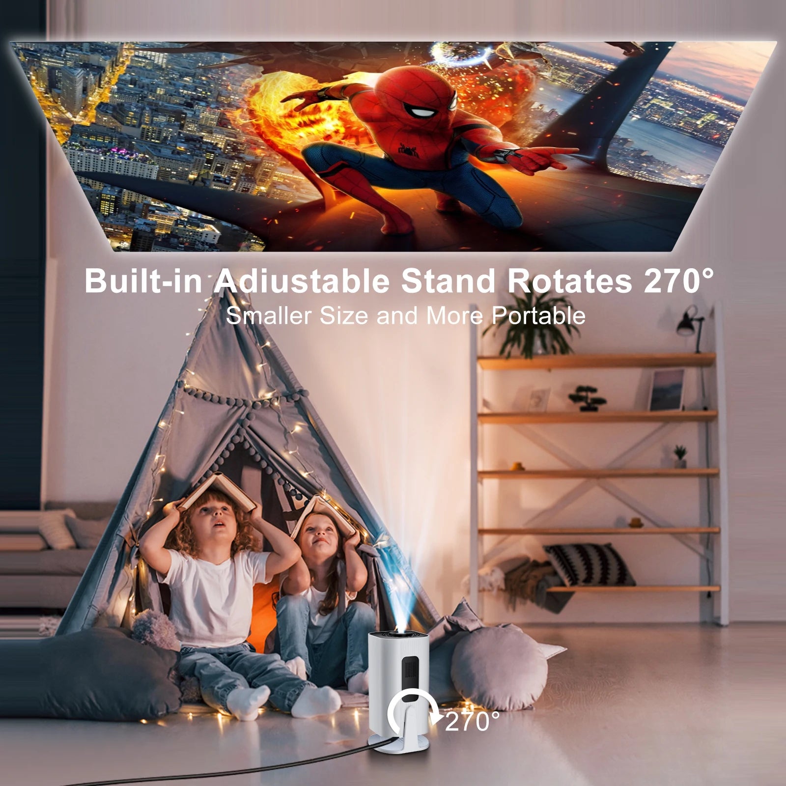 P330 Portable Mini Projector - 720P, 1080P, 4K, 8K Support, Android 11, 300 ANSI Lumens, Wi-Fi 6, Bluetooth 5.0, Auto Keystone, 270° Free Projection